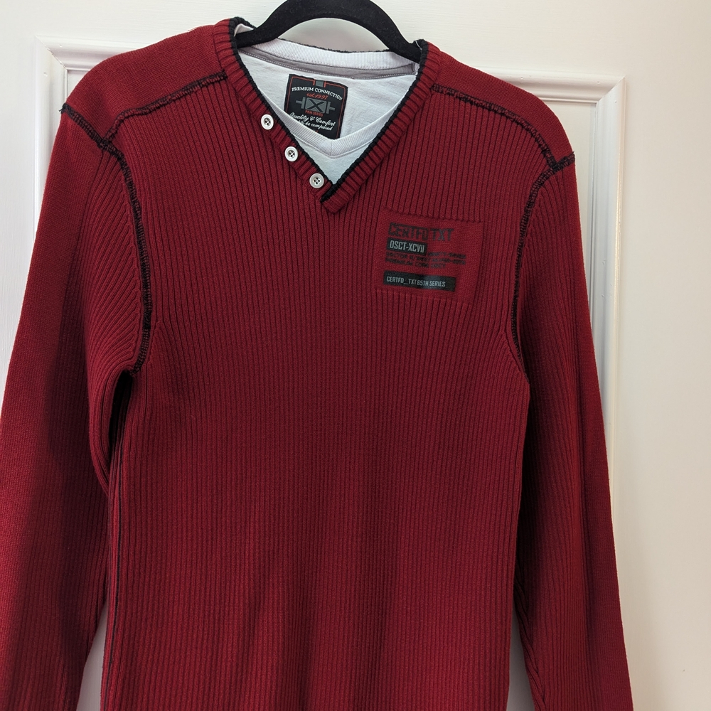 Classic Red V-Neck Sweater with Knit Design